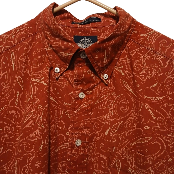 Men's Large Dockers Burnt Orange Paisley Print S/Sleeve Button Down Casual Shirt - Picture 3 of 5